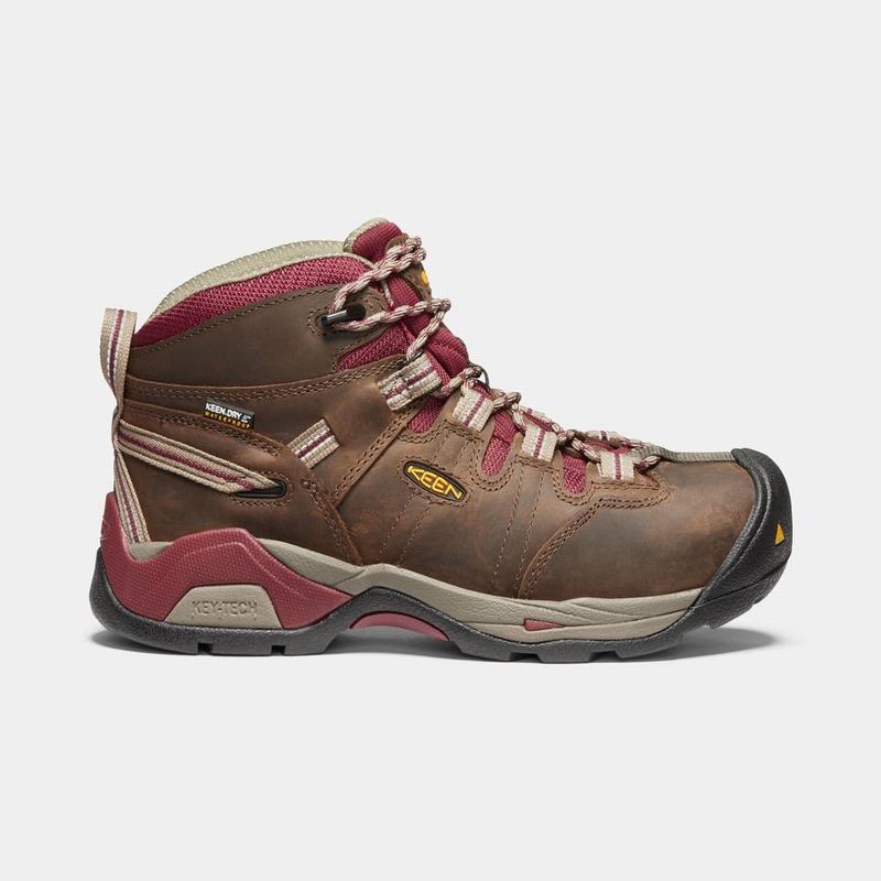 Keen Detroit Xt Mid Waterproof Steel Toe Womens Work Boots Brown/Red NZ (5370-IYAUJ)